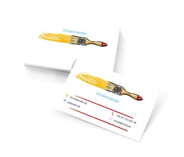 Pinsel mit gelber Farbe, Bauwesen, Dienstleistungen im Bereich Maler - Visitenkarten Netprint Online Vorlagen