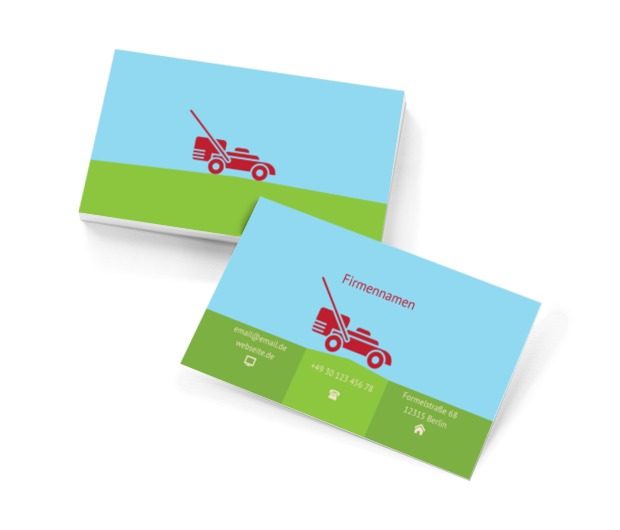 Roter Rasenmäher, Bauwesen, Vermietung von Ausrüstungen - Visitenkarten Netprint Online Vorlagen