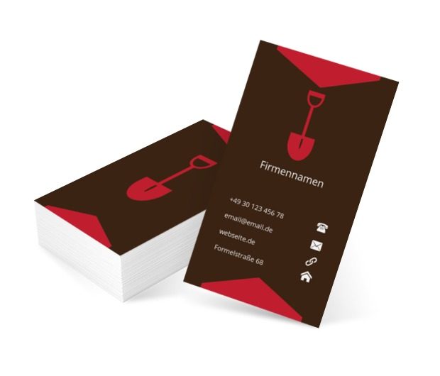 Eine rote Schaufel, Bauwesen, Vermietung von Ausrüstungen - Visitenkarten Netprint Online Vorlagen