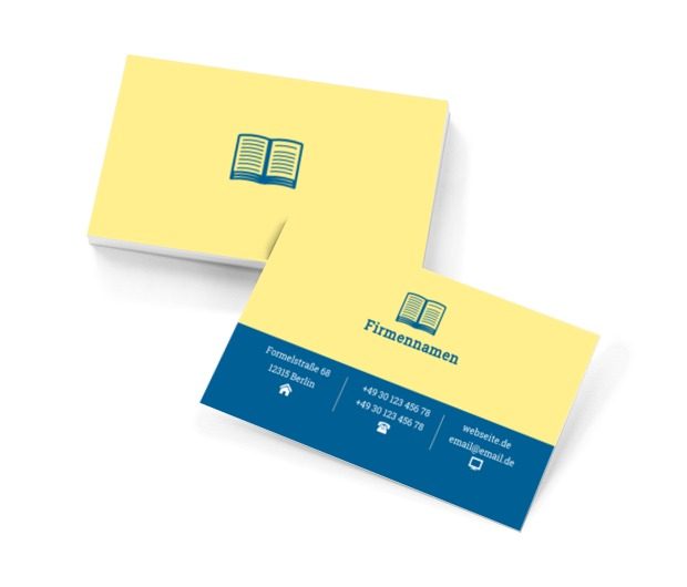 Gelb-blauer Hintergrund, Bildung, Buchhandlung - Visitenkarten Netprint Online Vorlagen