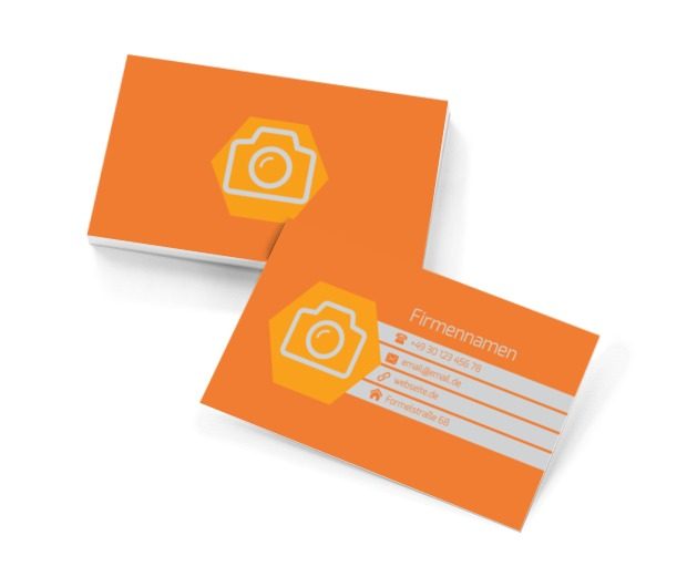 Kamera auf orangefarbenem Hintergrund, Fotografie, Foto- Dienstleistungen - Visitenkarten Netprint Online Vorlagen