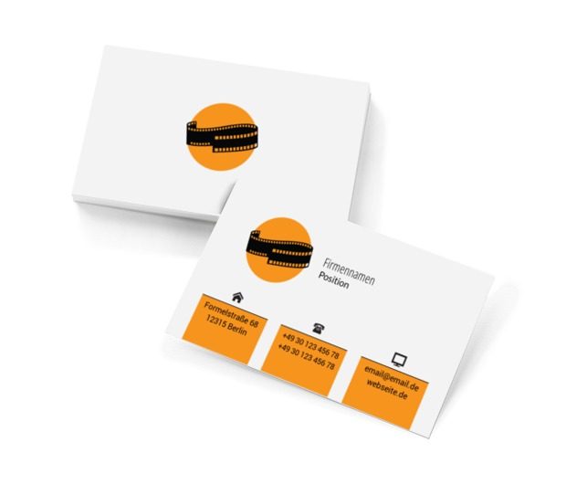 Filmrolle in orangefarbenen Kreis, Fotografie, Video- Aufnahme - Visitenkarten Netprint Online Vorlagen
