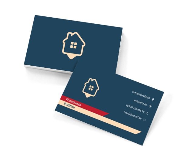 Weißes Haus auf einem blauen Hintergrund, Immobilien, Immobilienbüro - Visitenkarten Netprint Online Vorlagen
