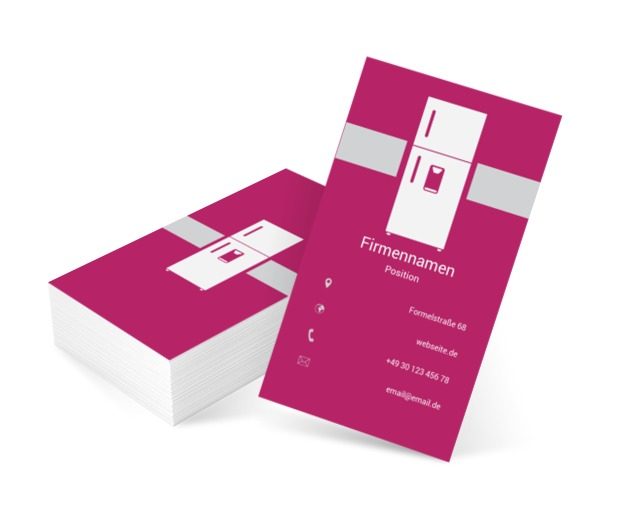 Ein Kühlschrank auf einem rosa Hintergrund, Verkauf, Unterhaltungselektronik und Haushaltsgerät - Visitenkarten Netprint Online Vorlagen