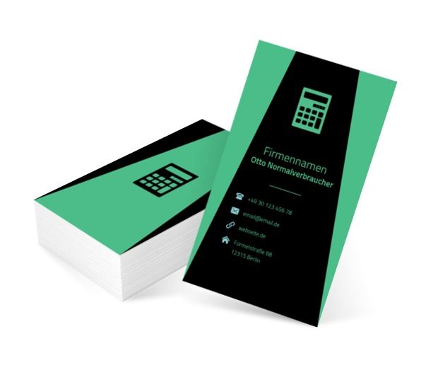 Grün-schwarzer Rechner, Finanzen und Versicherungen, Rechnungsbüro - Visitenkarten Netprint Online Vorlagen