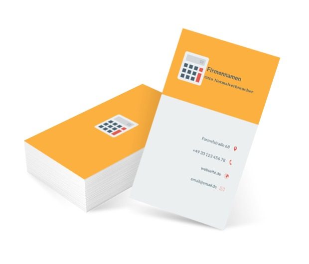 Rechner auf einem orangefarbenen Hintergrund, Finanzen und Versicherungen, Rechnungsbüro - Visitenkarten Netprint Online Vorlagen