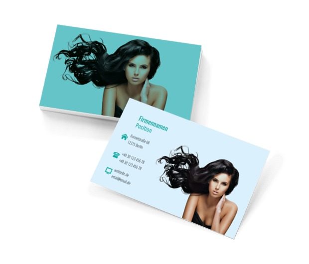 Eine Frau mit wehenden Haaren, Gesundheit und Schönheit, Friseursalon - Visitenkarten Netprint Online Vorlagen