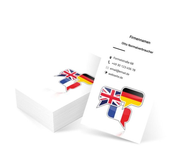 Sprechblasen mit Flaggen, Bildung, Lernen von Fremdsprachen - Visitenkarten Netprint Online Vorlagen