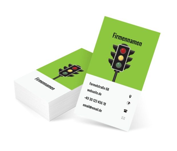 Das Signal auf einem grünen Hintergrund, Motorisierung, Fahrschule - Visitenkarten Netprint Online Vorlagen