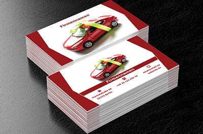 Auto auf einem rot-weißen Hintergrund, Motorisierung, Händler - Visitenkarten Netprint