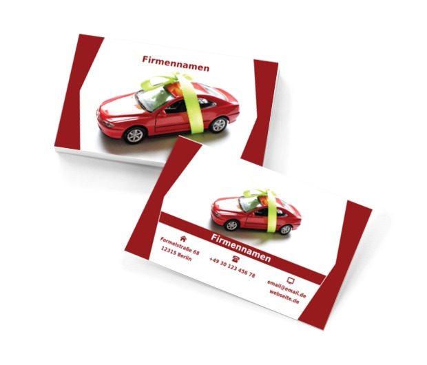 Auto auf einem rot-weißen Hintergrund, Motorisierung, Händler - Visitenkarten Netprint Online Vorlagen