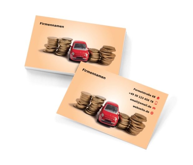 Münzen und Auto, Motorisierung, Fahrzeugmarkt - Visitenkarten Netprint Online Vorlagen