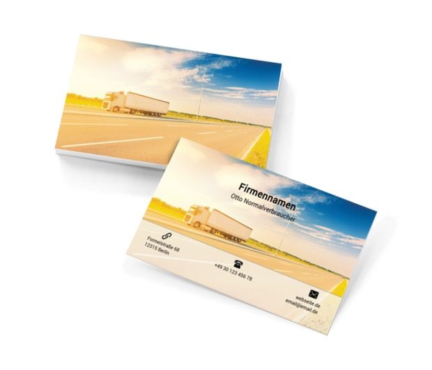 LKW auf der Route, Transport, Transport von Waren - Visitenkarten Netprint Online Vorlagen