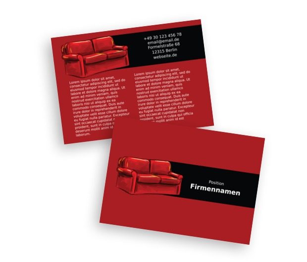 Form, Farbe - rotes Sofa, Verkauf, Möbel - Flyer Netprint Online Vorlagen