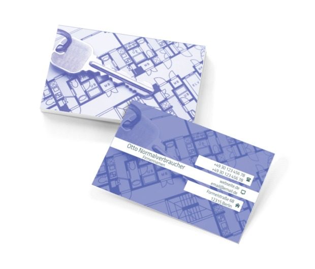 Schlüssel auf einem blauen Hintergrund, Immobilien, Immobilienbüro - Visitenkarten Netprint Online Vorlagen