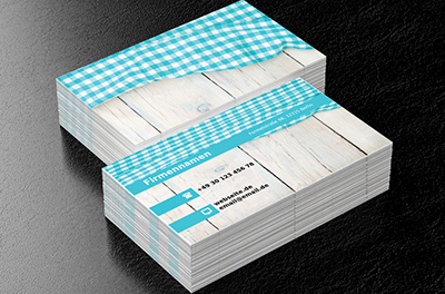 Blaues Material auf Holz, Verkauf, Bekleidung - Visitenkarten Netprint