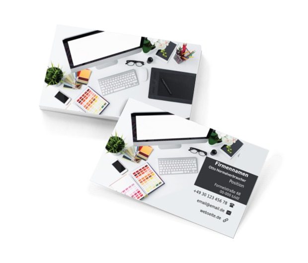Schreibtisch des Computergrafikers, Telekommunikation und Internet, Computergrafiker - Visitenkarten Netprint Online Vorlagen