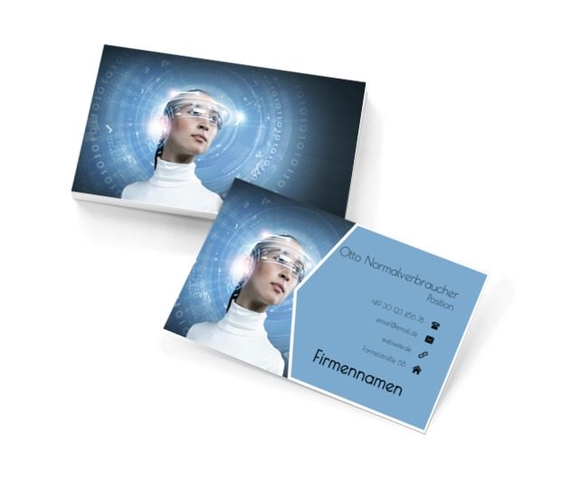 Frau auf einem blauen Hintergrund, Telekommunikation und Internet, Informatiker - Visitenkarten Netprint Online Vorlagen