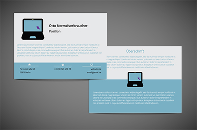 Laptop auf einem blau-grauen Hintergrund, Telekommunikation und Internet, Informatiker - Flyer Netprint