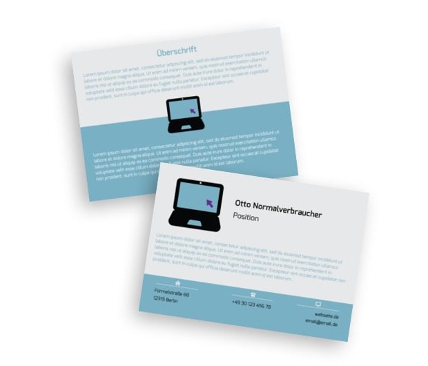 Laptop auf einem blau-grauen Hintergrund, Telekommunikation und Internet, Informatiker - Flyer Netprint Online Vorlagen
