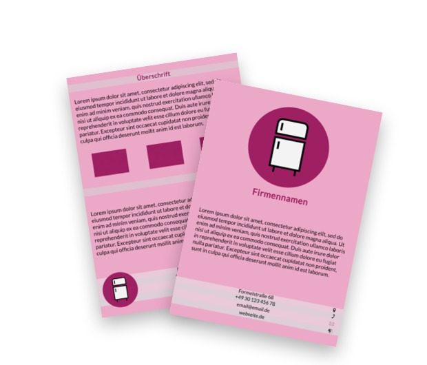 Weißer Kühlschrank auf einem rosa Hintergrund, Verkauf, Unterhaltungselektronik und Haushaltsgerät - Flyer Netprint Online Vorlagen