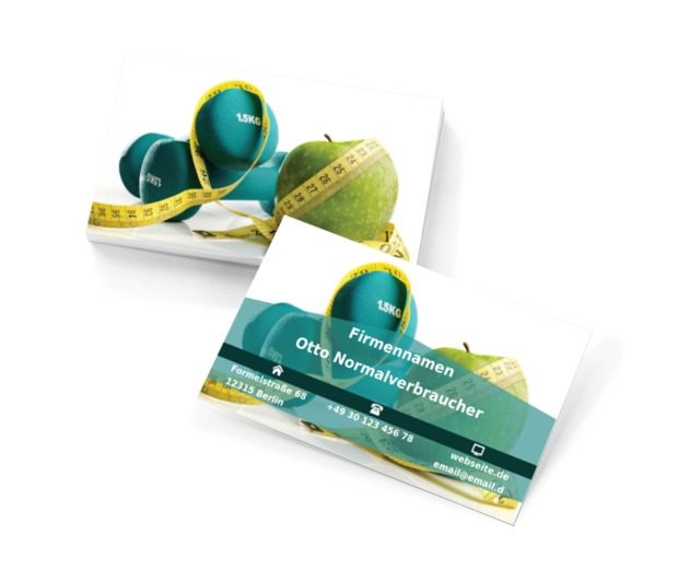 Apfel mit einer Hantel, Gesundheit und Schönheit, Fitnesscenter - Visitenkarten Netprint Online Vorlagen