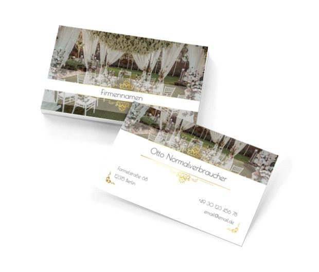 Mit schöner Halle im Hintergrund, Unterhaltung, Hochzeitshalle - Visitenkarten Netprint Online Vorlagen