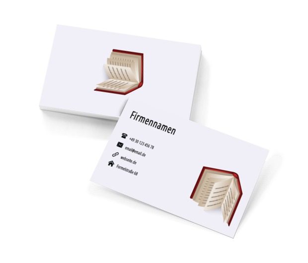 Offenes Buch auf einem weißen Hintergrund, Bildung, Buchhandlung - Visitenkarten Netprint Online Vorlagen