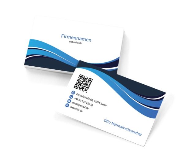 Blaue und dynamische Wellen, Motive, QR Code - Visitenkarten Netprint Online Vorlagen
