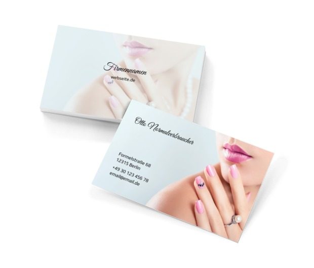 Subtiles Porträt einer Frau mit rosa Maniküre, Gesundheit und Schönheit, Schönheitssalon - Visitenkarten Netprint Online Vorlagen