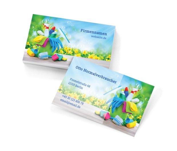 Frühjahrsputz, Dienstleistungen für Haus, Reinigungsfirma - Visitenkarten Netprint Online Vorlagen