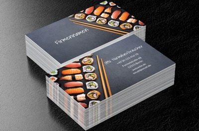 Bunte Sushi-Komposition auf steinernem Hintergrund, Gastronomie, Restaurant - Visitenkarten Netprint