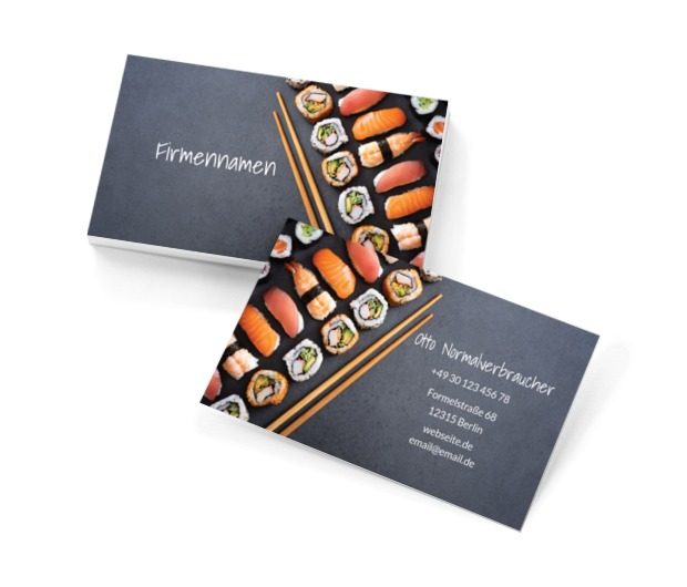 Bunte Sushi-Komposition auf steinernem Hintergrund, Gastronomie, Restaurant - Visitenkarten Netprint Online Vorlagen