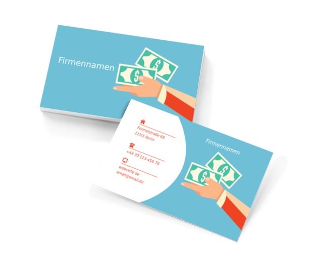 Hand mit Geld, Finanzen und Versicherungen, Kredite/ Darlehen - Visitenkarten Netprint Online Vorlagen