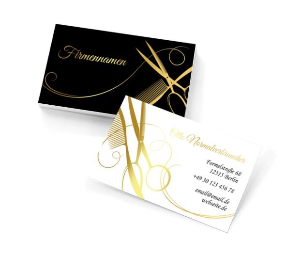 Goldene Schere in einem eleganten Etui, Gesundheit und Schönheit, Friseursalon - Visitenkarten Netprint Online Vorlagen