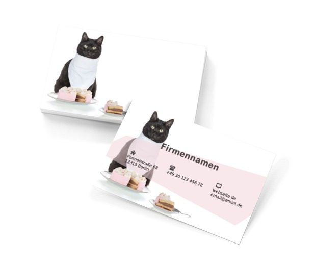 Katze am Tisch, Gastronomie, Konditorei - Visitenkarten Netprint Online Vorlagen