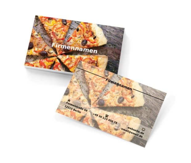 Pizza auf dem Tisch, Gastronomie, Pizzeria - Visitenkarten Netprint Online Vorlagen