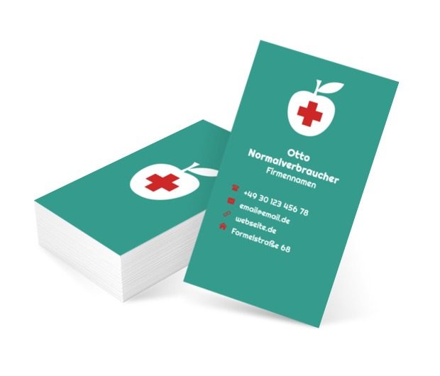 Ein Apfel auf grünem Hintergrund, Medizin, Gesundheitswesen - Visitenkarten Netprint Online Vorlagen