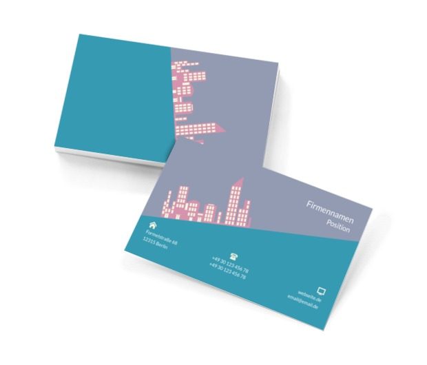 Rosa Wolkenkratzer, Immobilien, Vermietung von Wohnungen - Visitenkarten Netprint Online Vorlagen