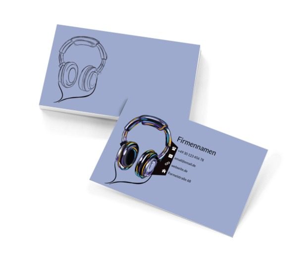 Kopfhörer auf blauem Grund, Unterhaltung, Musikgeschäft - Visitenkarten Netprint Online Vorlagen