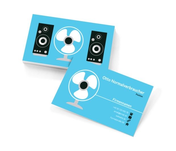 Weiße Windmühle auf einem blauen Hintergrund, Verkauf, Unterhaltungselektronik und Haushaltsgerät - Visitenkarten Netprint Online Vorlagen