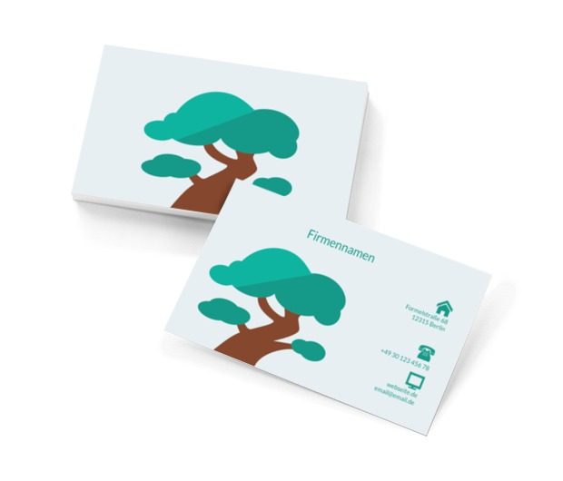 Großer Baum auf einem weißen Hintergrund, Umwelt und Natur, Gartendienstleistungen - Visitenkarten Netprint Online Vorlagen