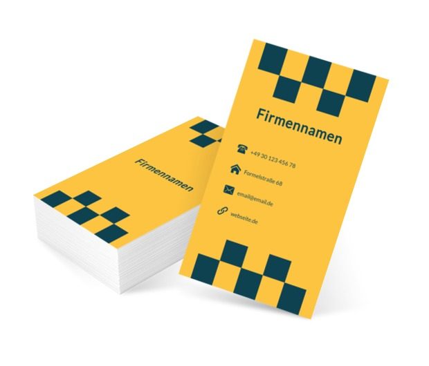 Gelb und Marine Schachbrett, Transport, Taxi - Visitenkarten Netprint Online Vorlagen