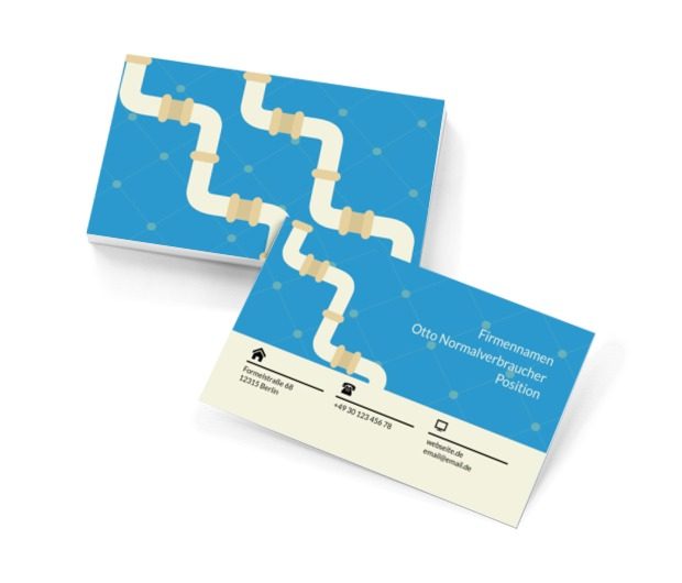 Rohre auf einem blauen Hintergrund, Dienstleistungen für Haus, Klempner - Visitenkarten Netprint Online Vorlagen