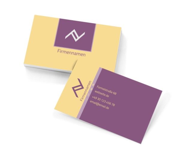 Gelb und Violett, Bauwesen, Bauträger - Visitenkarten Netprint Online Vorlagen